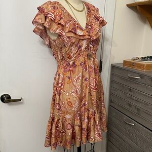 Roller Rabbit Floral Ruffle Mini Dress in Pink and Orange